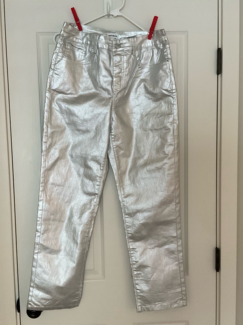superdown Metallic Silver Straight-Leg Jeans